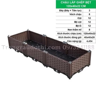 Chậu thông minh lắp ghép trồng rau sạch 120x40x22cm, đẹp, bền 5-7 năm