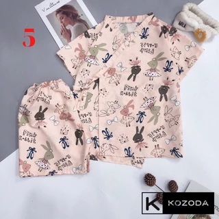 ▥✙Đồ ngủ yukata Kimono Cộc Tay Nữ Set pijama buộc nơ in hình cute, quần áo mặc ở nhà, mùa hè Ulzzang Kozoda M45