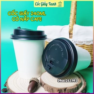 Set 50 CỐC GIẤY XANH 240ml CÓ NẮP CAFE Dùng 1 Lần Siêu Đẹp