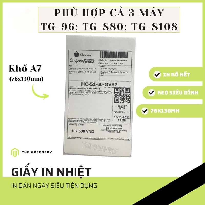 Giấy In Nhiệt A7(76x130mm) 500 Tờ In Tự Dính - In Đơn TMĐT/HÌNH ẢNH THỰC TẾ