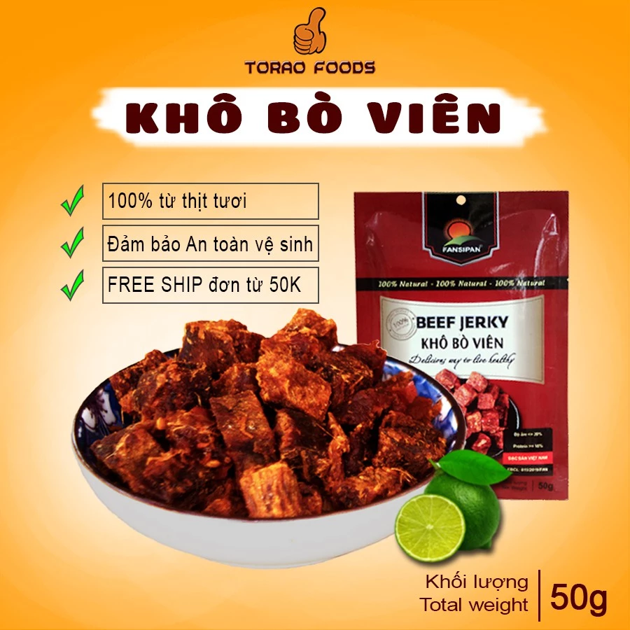 Khô bò viên mềm Fansipan 50g chuẩn bò thơm ngon đảm bảo An toàn Vệ sinh thực phẩm