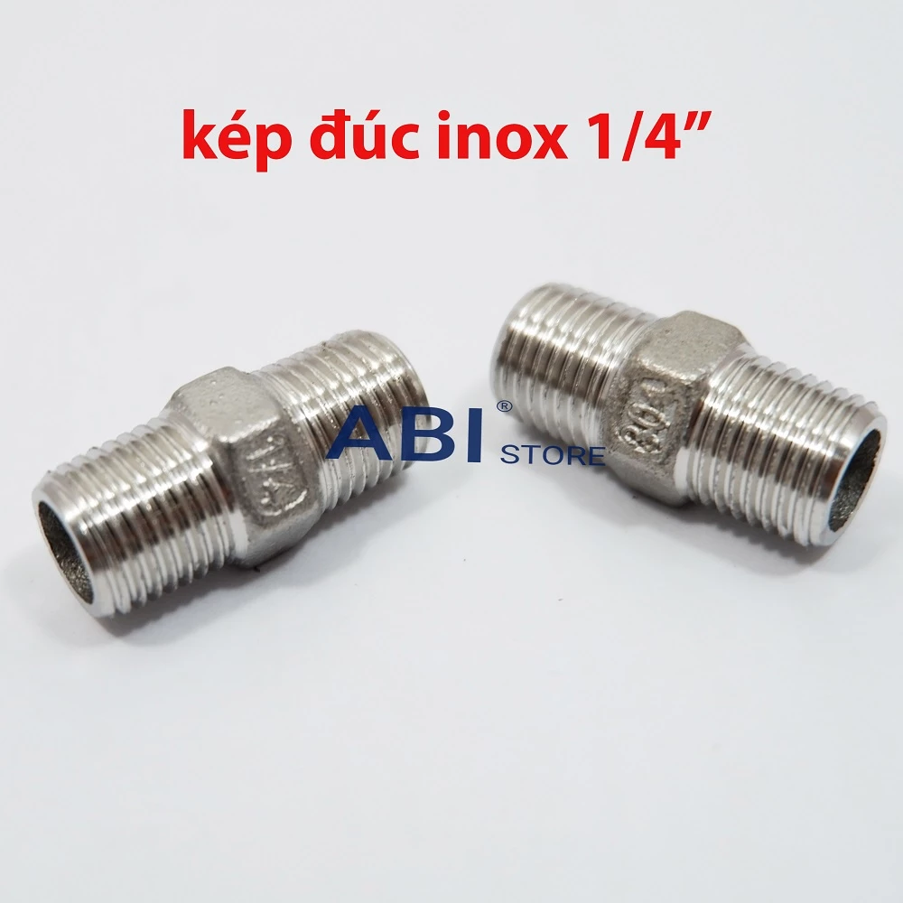 Combo 2 Kép 1/4 Inox Đúc Sần, 2 Đầu Ren Ngoài Nối Ống, Khớp Nối Ren