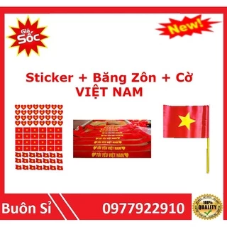 Combo Cờ cầm tay + Băng zôn + Sticker dán má cổ vũ bóng đá Việt Nam