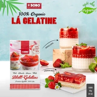(HSD 30/09/2024) Gelatine hữu cơ dạng lá/dạng bột SOBO 10g (6 lá) làm pudding/cheescaks/panna cotta chanh dây