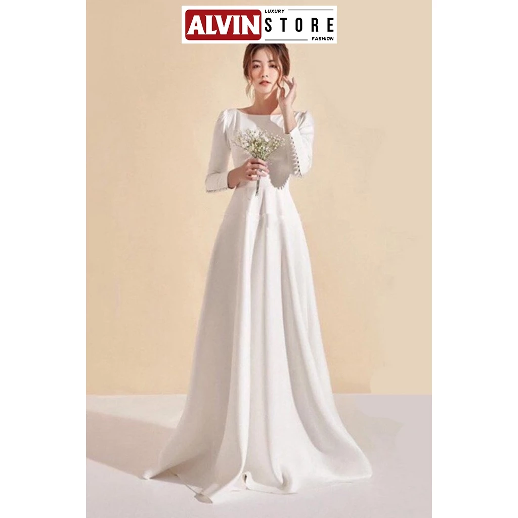Đầm Dạ Hội Kiểu Tay Dài Cổ Thuyền Phối Nút Sang Trọng Quyến Rũ Alvin Store 0959