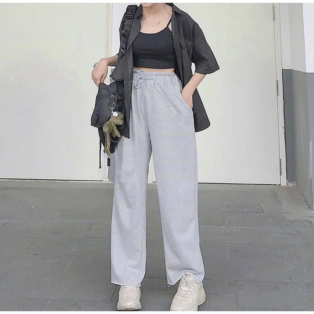 Quần Ống Rộng Nữ Hai Màu Basic Unisex Zinti QD13