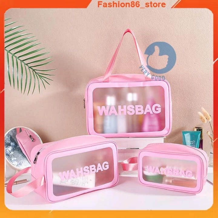 Túi du lịch đựng bảo quản mỹ phẩm đồ trang điểm washbag trong suốt có khóa kéo chống thấm nước màu sắc trang nhã