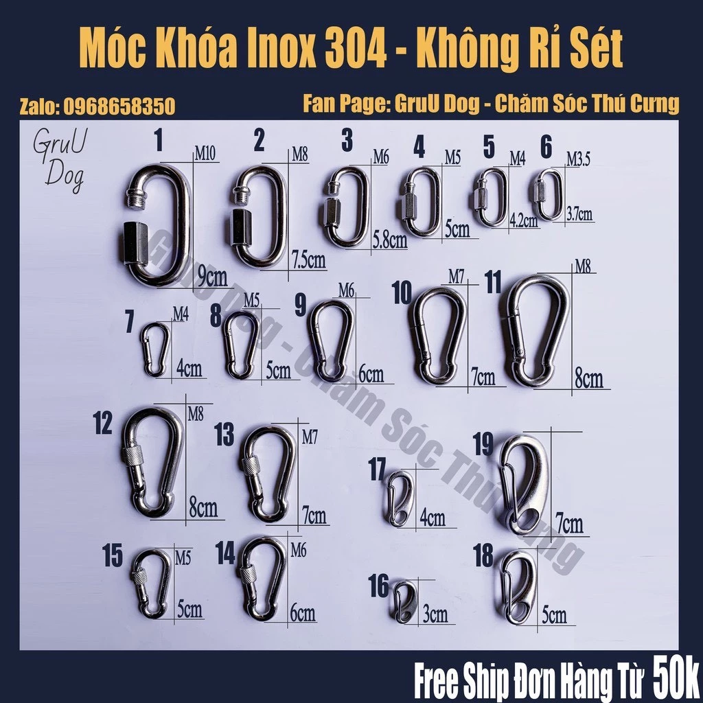 Móc cường lực, móc xích, khóa inox không rỉ