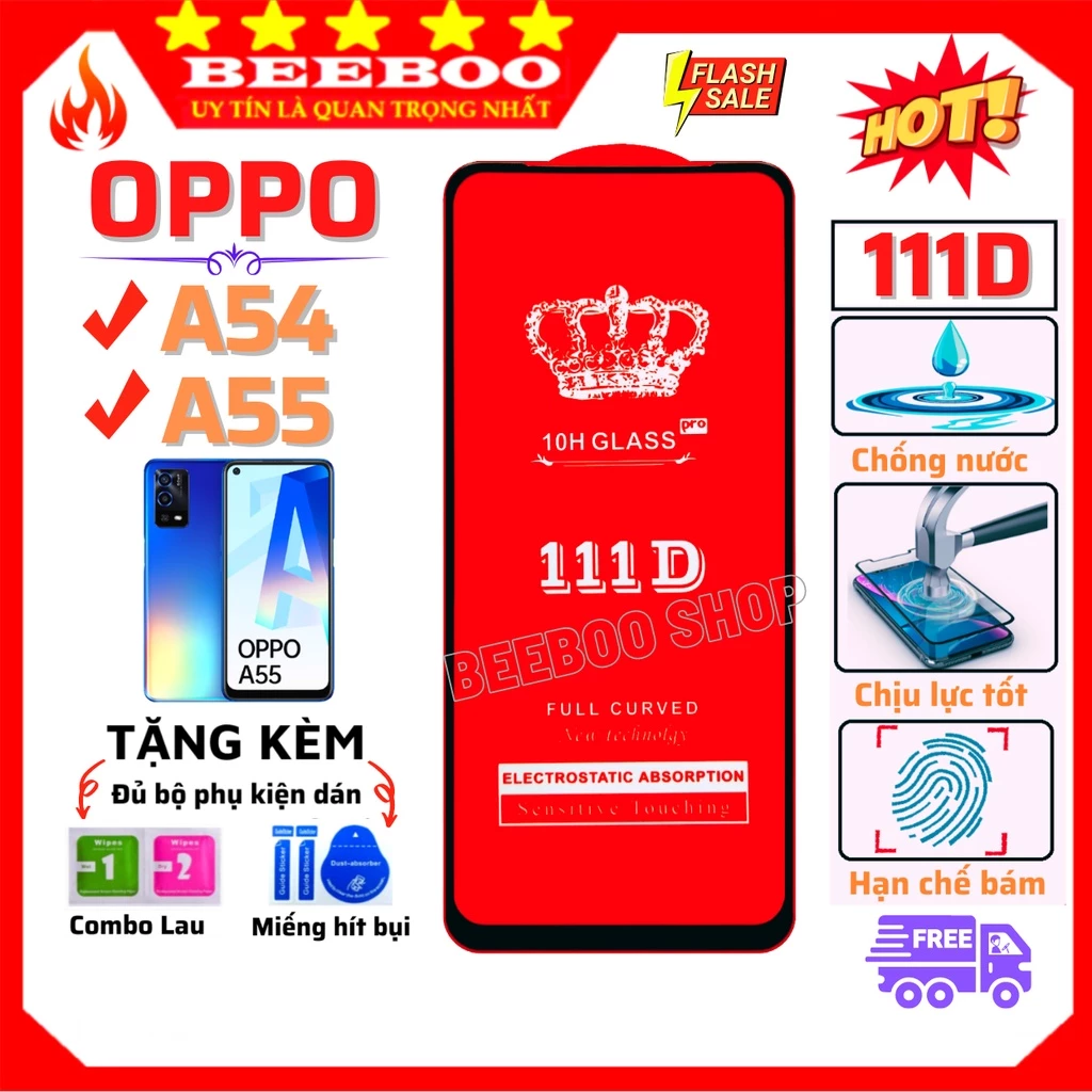 Kính Cường Lực Oppo A54/ A55 - Full màn hình 111D và trong suốt - Độ cứng 10H - Bảo hành 1 đổi 1 trên toàn quốc