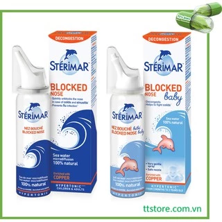 Sterimar Blocked Nose - Dung dịch xịt mũi ưu trương giảm nghẹt mũi [sterima, xịt mũi cá heo, nước rửa mũi, block nose)