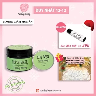 Set giảm mụn ẩn mụn li ti mụn viêm Mask trà xanh - Kem chấm mụn tràm trà Sunday Beauty thiên nhiên