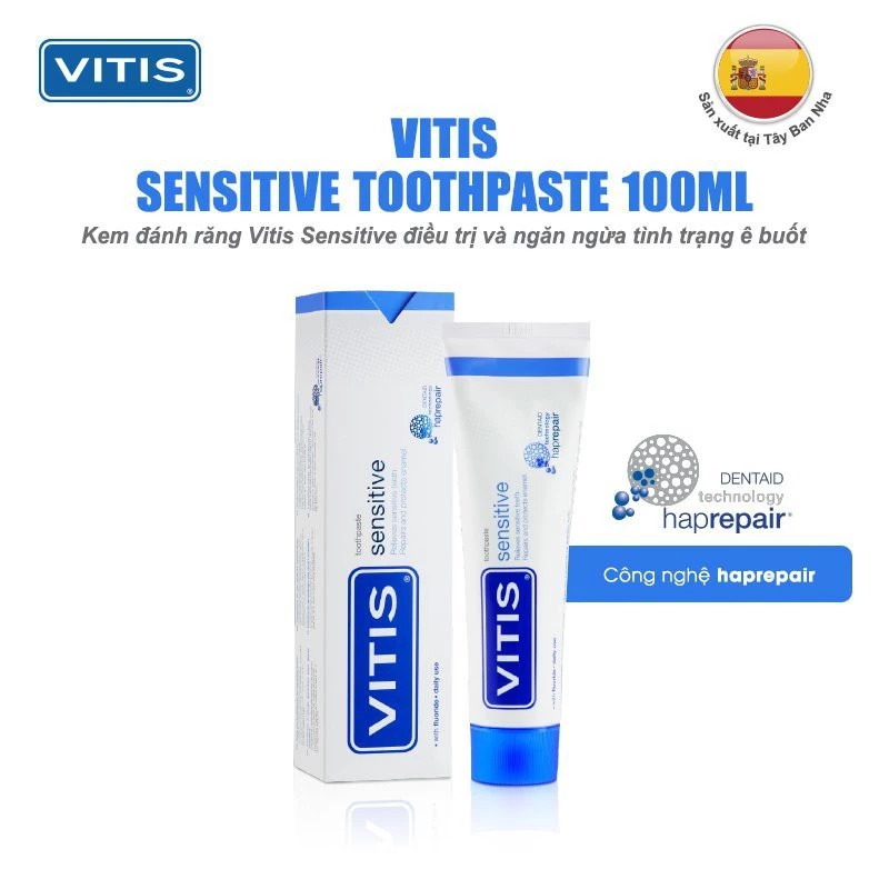 Kem đánh răng tái tạo men răng và ngăn ngừa ê buốt Vitis Sensitive 100ml