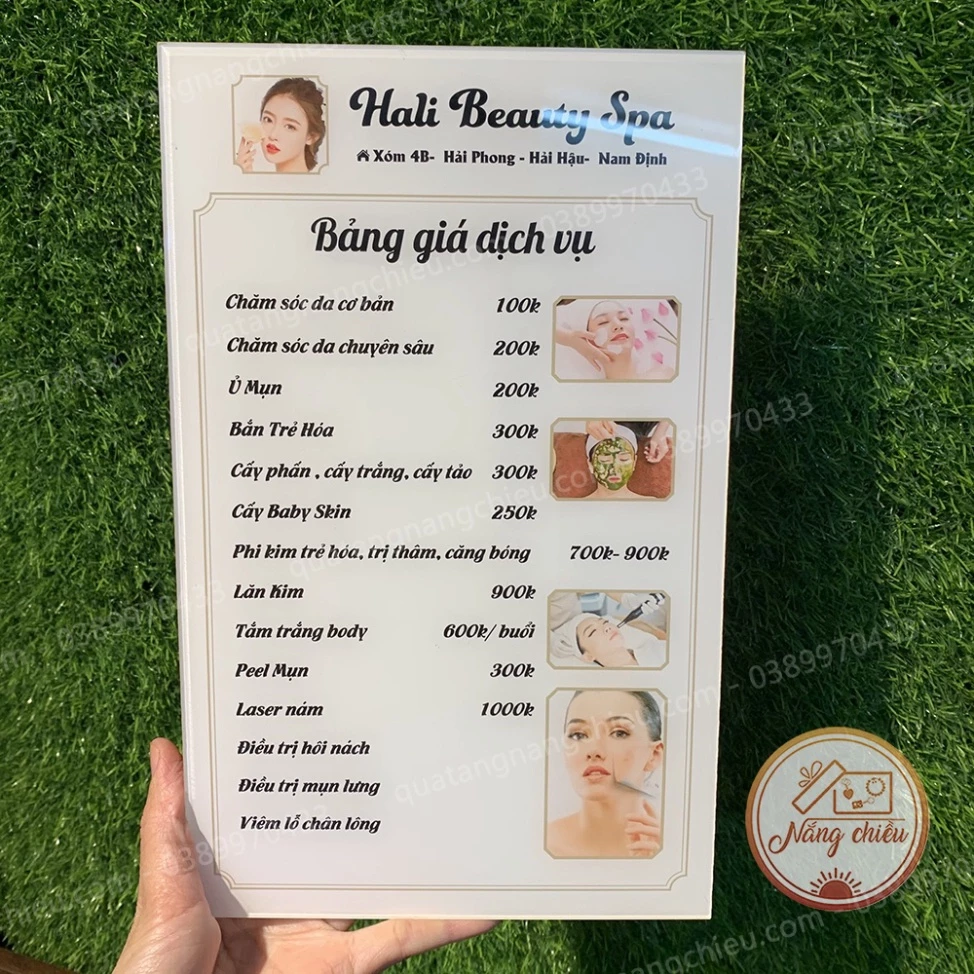 [IN HD] Bảng giá dịch vụ cho spa, thẩm mỹ viện , tiệm nail, mi, móng, chất liệu mica Giấy in cao cấp