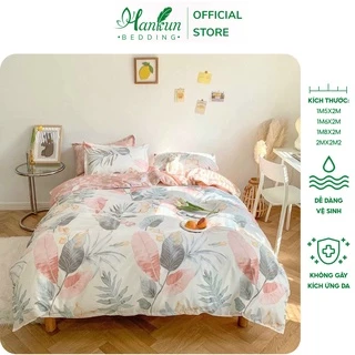 Bộ 4 món chăn ga gối drap trải giường cotton poly Hankun nhập khẩu họa tiết xinh xắn