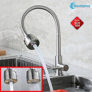 Vòi rửa chén bát lạnh inox 304 đầu phun 2 chế độ, cần mền - vòi rửa bát inox 304 cắm chậu