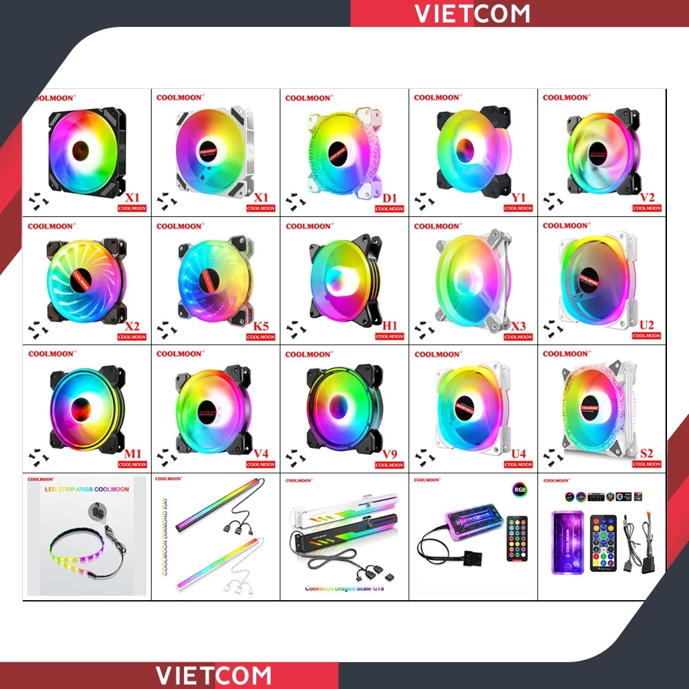 | 20 MẪU FAN | Fan LED RGB Coolmoon, Bộ Hub Coolmoon + điều khiển - Tặng kèm ốc vít