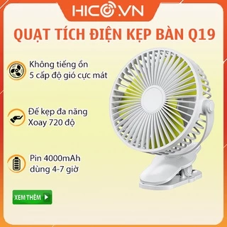 Quạt Mini Tích Điện Kẹp Bàn Q19 Cực Mát Xoay 720 Độ , Đế Kẹp Chắc Chắn Cho Các Bạn Làm Văn Phòng, Kẹp Xe Đẩy Cho Bé