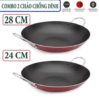 COMBO 2 CHẢO chống dính KYOFA sâu lòng 2 quai đường kính 28 cm và 24 cm Cao cấp