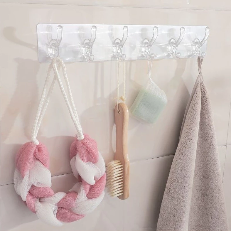 Combo2 Thanh 6 móc treo đồ dán tường siêu dính chịu lực chắc chắn trong suốt