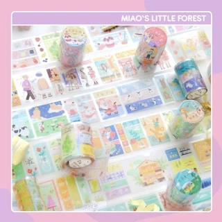 Washi tape MIAO'S LITTLE FOREST cuộn băng dính trang trí nhựa, nền trong họa tiết dễ thương Daily Life MWT233