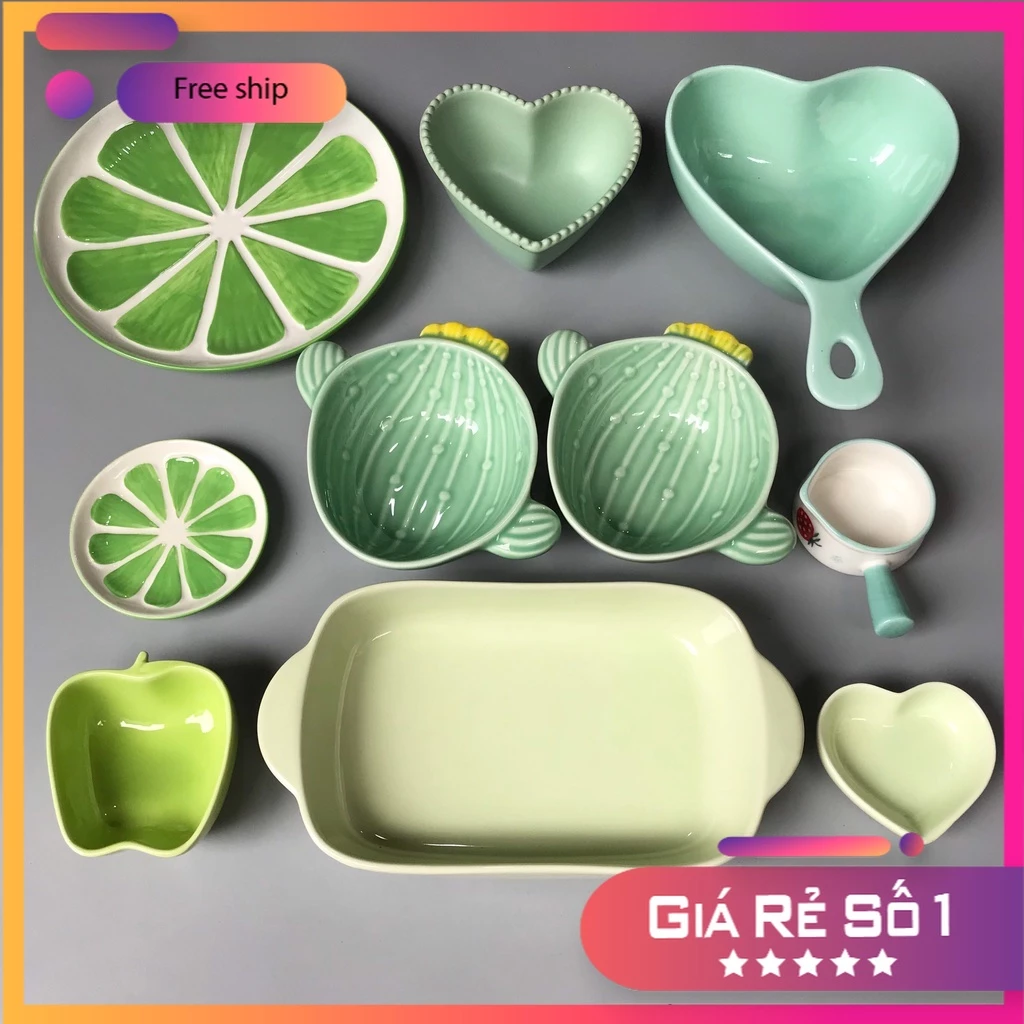 Bát Sứ Bát Ăn Cơm Bộ Bát Đĩa Decor Chén Dĩa Sứ Xanh Mint Dễ Thương Cute S82