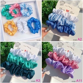 (Size S) Set 3 dây buộc tóc, cột tóc scrunchies mini nhiều màucao cấp K1429