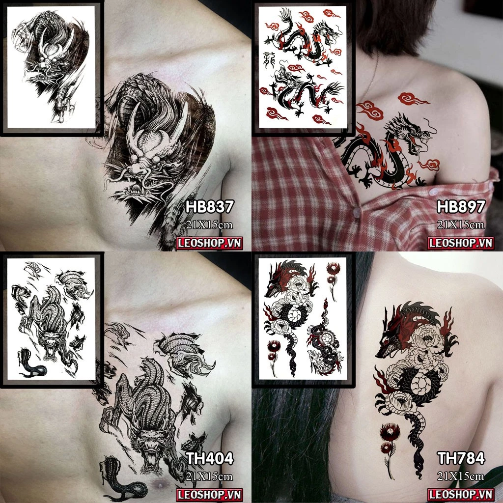 [Loại Ngắn Ngày] Hình Xăm Dán Rồng Chụp Ảnh, Đóng Phim, Dễ Dàng Tẩy Xóa - Dùng 2-5 Ngày 2 (21x15cm)