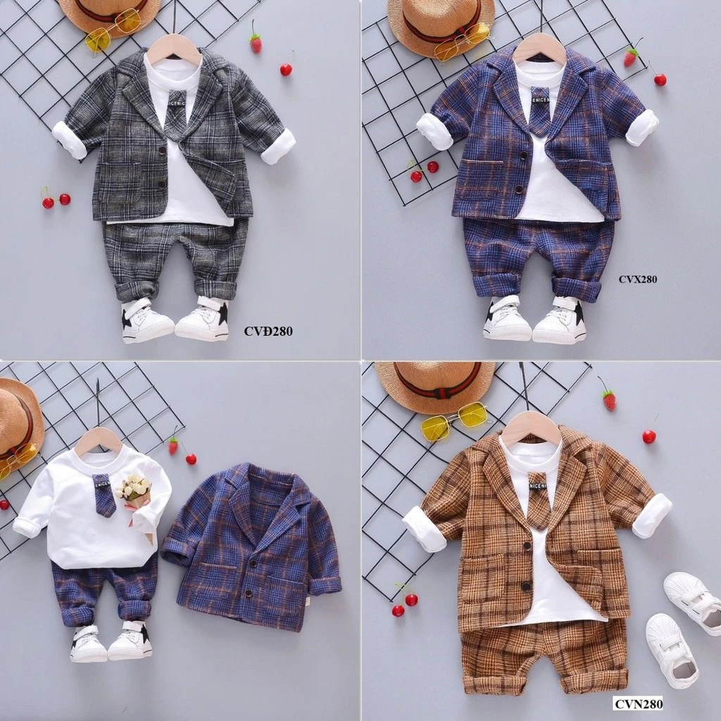 Bộ vest bé trai hàng QC loại 1 size cho bé 10-18kg...