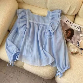 Áo chiffon BH tay phồng phong cách Pháp thời trang mùa hè cho nữ