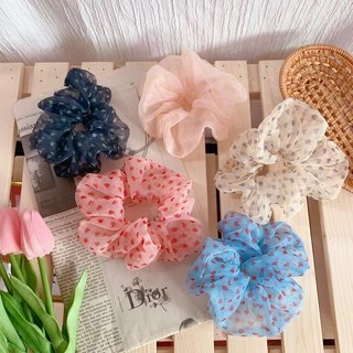 🍑Chun cột tóc scrunchies voan trái tim