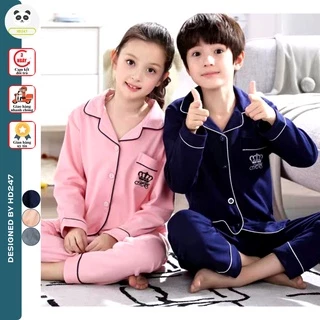 đồ bộ pijama mặc nhà bé gái kate lụa dài tay in vương miện xinh xắn từ 14 đến 40kg 0205 FIVEBE