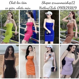 [FREESHIP] Đầm ôm body nữ form ngắn hai dây bún chất tăm co giãn nhiều màu