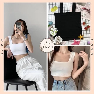 Áo croptop bozip cổ vuông nữ -  Thun tăm 3 lỗ trơn body dáng cộc phong cách vintage màu cá tính ulzzang