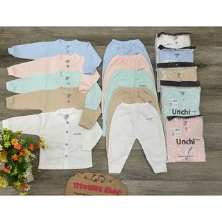 Bộ dài unchi cúc giữa cotton nỉ chấm, bộ dài tay cho bé sơ sinh mặc thu đông