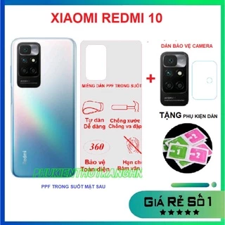 Combo Xiaomi Redmi 10 - Dán PPF mặt sau trong suốt siêu dính + dán bảo vệ camera nano chống trầy xước bụi bẩn