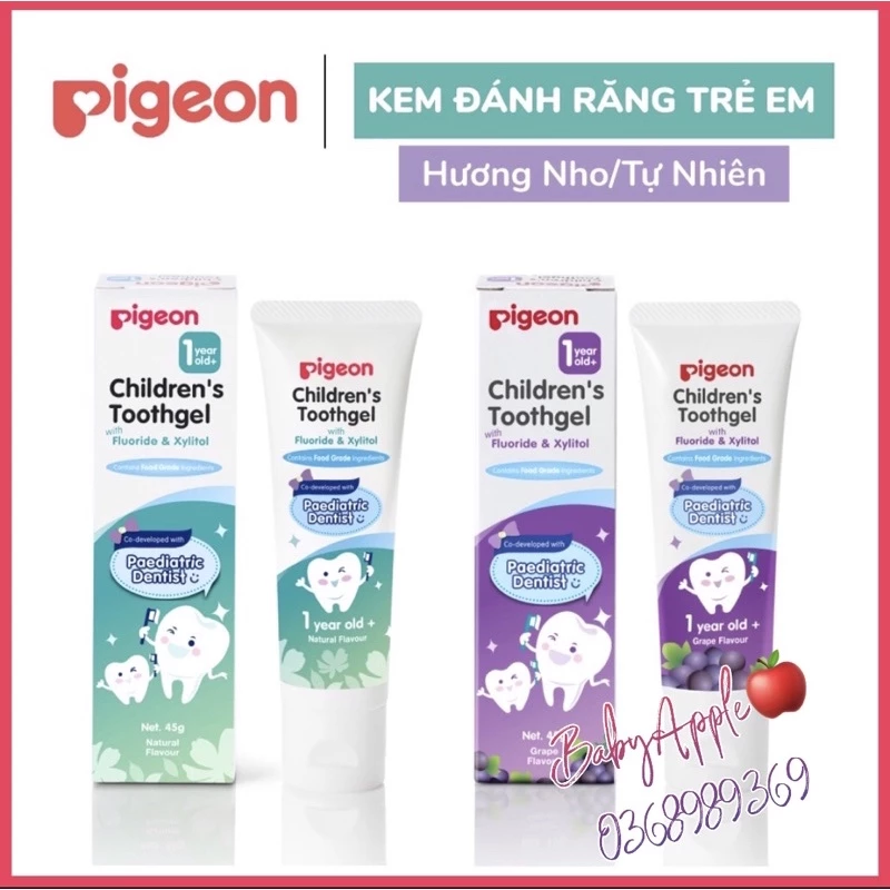 (Chính hãng) Kem đánh răng Pigeon cho bé từ 1 tuổi vị Nho, vị tự nhiên