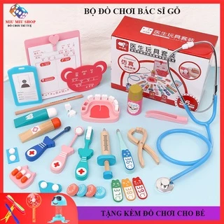 Đồ chơi trẻ em, Đồ chơi nhập vai bác sĩ nha khoa cao cấp 24 chi tiết cho bé chất liệu gỗ an toàn