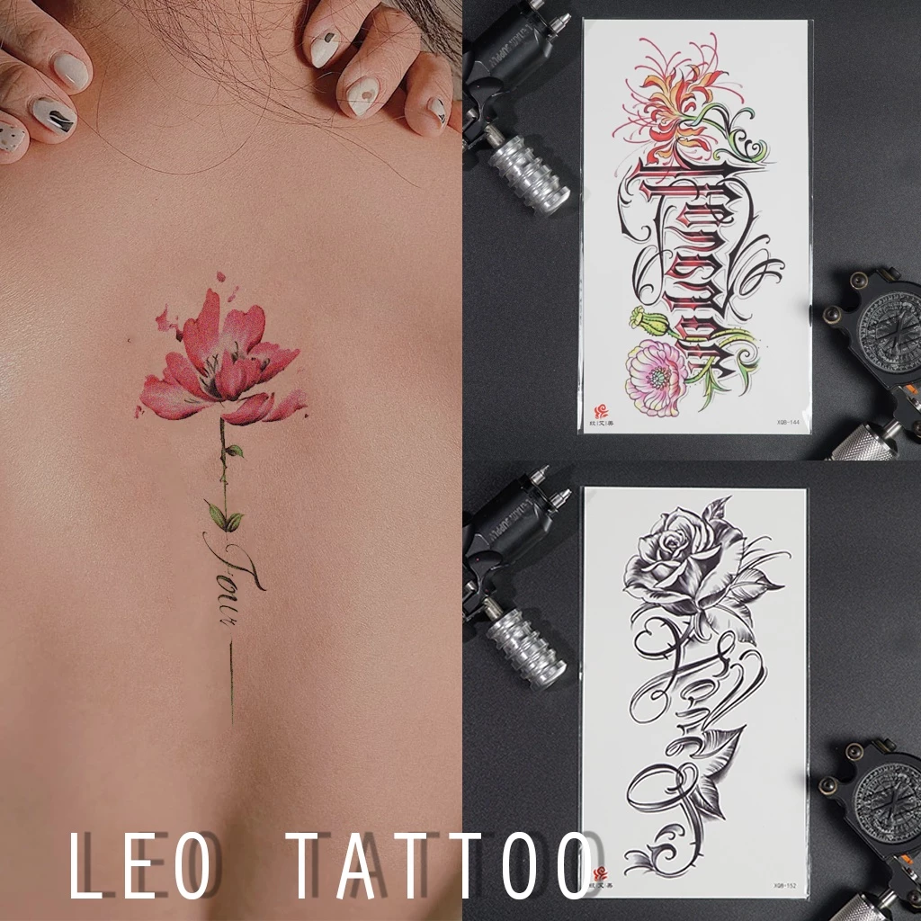 [Loại Ngắn Ngày] Hình Xăm Dán Chống Nước Dòng Chữ Hoa Chụp Ảnh, Đóng Phim, Dễ Dàng Tẩy Xóa - Dùng 2-5 Ngày (21x11cm)