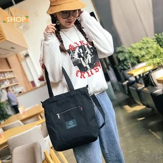 Túi tote đeo vai, đeo chéo vải bố canvas T046 nữ 2 dây đựng đồ đi học, đi chơi mềm đẹp - al0ha Shop