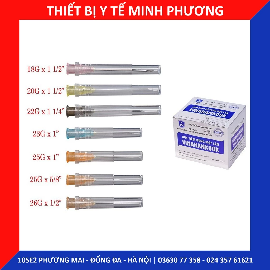 Đầu kim lấy thuốc Vinahankook 18G 20G 23G 25G 26G hộp 100 chiếc