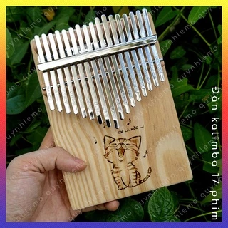 Đàn kalimba 17 phím khắc hình mèo kute QUYNHLEMO, Kalimba gỗ cao cấp nguyên khối, đàn piano ngón tay cái kèm deal sốc