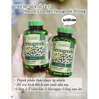 Cỏ lợi sữa Fenugreek 610mg nature's Garden số 1 UK