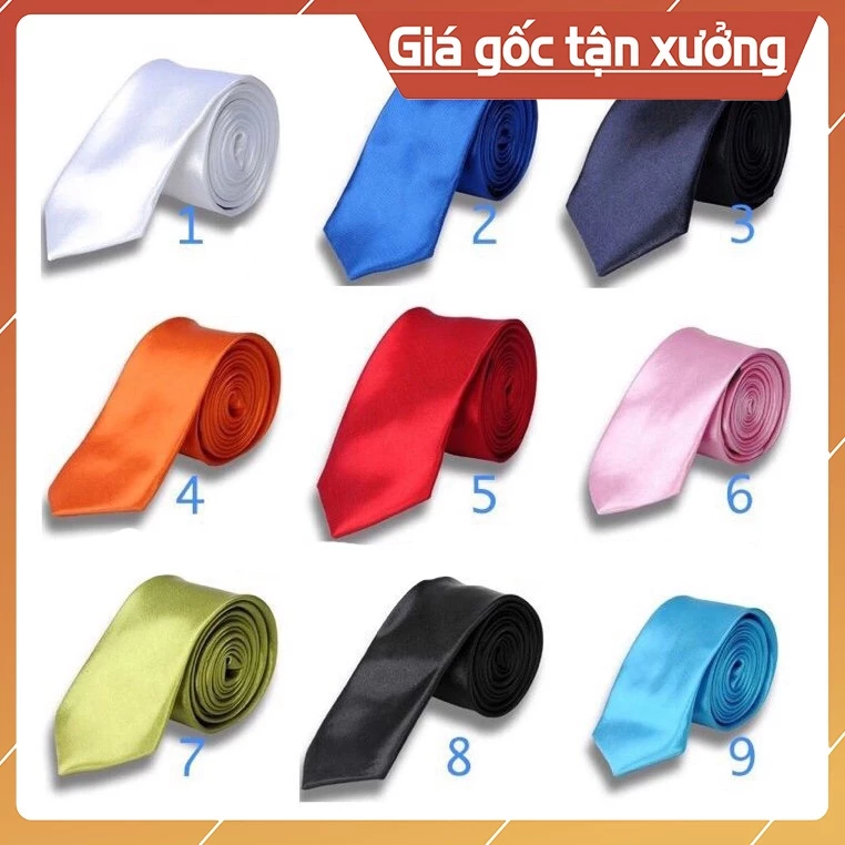 Cà vạt nam nữ bản nhỏ học sinh đồng phục kỷ yếu trơn màu bản 5cm loại may máy toàn bộ hơn 30 màu lựa chọn