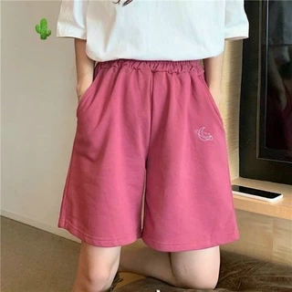 Quần Lửng Ngố Thêu Logo Mặt Trăng Cute - Chất Thun Da Cá Dày Dặn Thời Trang Ulzzang Hàn Quốc Đáng Yêu TTPK0266