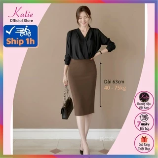 Chân Váy Ôm Bút Chì Qua Gối Màu Nâu Tây Katie Váy Công Sở Thun Hàn Co Giãn 4 Chiều, Size 40-80kg Cv802