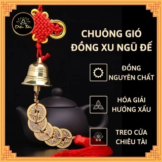 Chuông gió phong thủy đồng xu ngũ đế bằng đồng nguyên chất, đồ thờ cúng, đồ phong thủy.