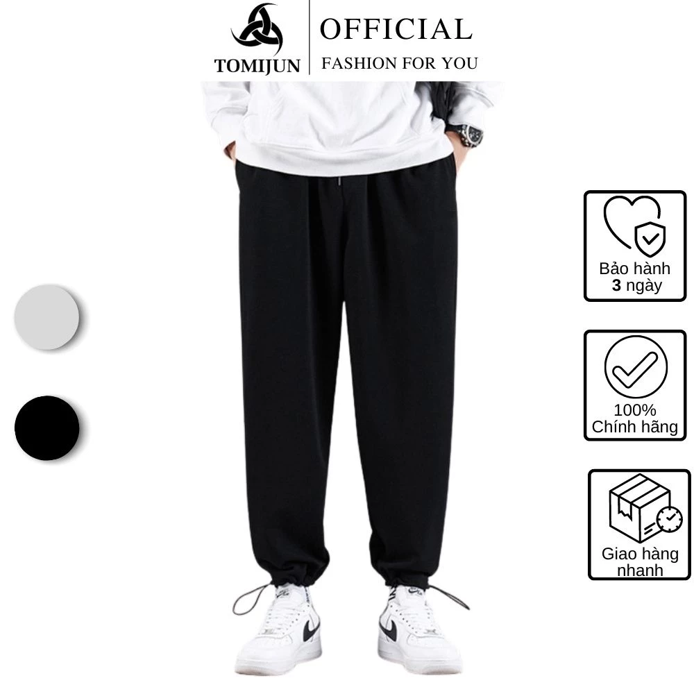 Quần jogger ống rộng TOMIJUN unisex dây rút bo chun Basic mặc 2 kiểu nam nữ ulzzang