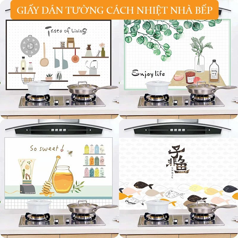 Miếng Giấy Dán Tường Nhà Bếp Cách Nhiệt Chống Dầu Mỡ, Chịu Nhiệt Decal Dán Bếp Họa Tiết 3D