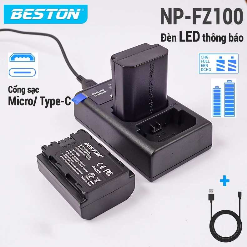 Dock sạc + 2 pin Sony NP-FZ100 Beston dùng cho máy ảnh SONY A7M3 A7RM3 A9 A7III, A7r III, A9