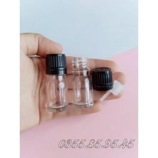 50 - 100 Chai thủy tinh serum 5ml 10ml nắp vặn đen - Lọ tinh dầu chiết mỹ phẩm du lịch.